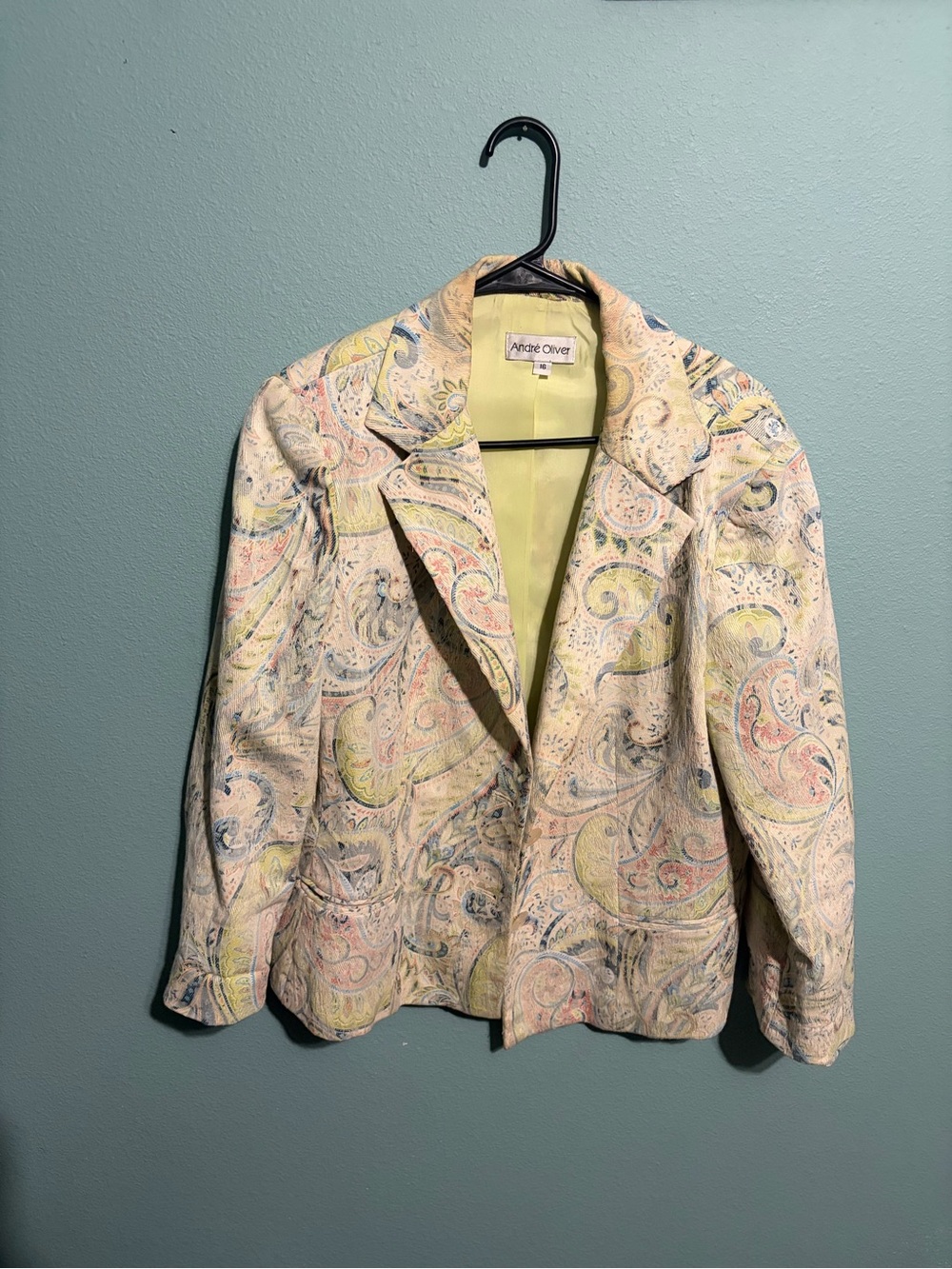 Vintage Andre Oliver Paisley Jacquard Blazer Size 16 Tapestry Floral Jacket